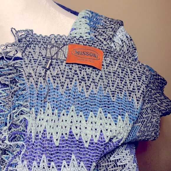 Auth NWOT Missoni Orange Label Zig Zag Chevron Stripe Cropped Poncho Wrap Shawl - Picture 2 of 11